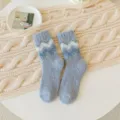 Soft warm thick blue coral fleece crew socks with winter zigzag pattern for women - Blue