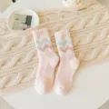 Morbide calze in pile corallo rosa con accogliente motivo a zigzag per l'inverno - Rosa chiaro