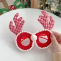 Cute Christmas reindeer antler party glasses with red furry texture and pom-poms decoration - Red Plaid Antlers White Nose Style