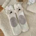 Warme witte Schnauzer hond koraalvlies sokken dikke winterslaapsokken voor dames - Eén maat / crème