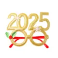 Glittery gold 2025 New Year party glasses with festive red frame arms and snowflake decor - 2025 New Year Glasses-Gold