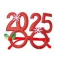 Festive red glittery 2025 New Year party glasses frames with snowflake and holly decor - 2025 New Year Glasses-Red