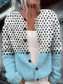 Detailed view of women's loose knit cardigan with white and blue polka dot design - 3XL / Tops / Blue (8985)
