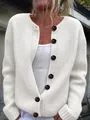 Close-up detail of a white loose knit women cardigan featuring stylish large contrast buttons - 3XL / Tops / White