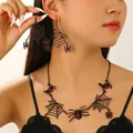 Gothic black spider web necklace and earrings jewelry set for Halloween costume accessories - Spider Web Jewelry Set / Black