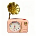 Sveglia retrò rosa in stile grammofono con corno dorato decorativo - Stile portapenne fonografo / 13*8*7.5cm / Rosa