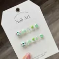 Cute children's cartoon press-on nails with green bows and star charms on display card - Large (L) / C4 Style (C4 Kids Press-on Nails) / Mint Green