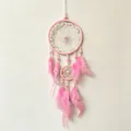 Atrapasueños de doble anillo rosa hecho a mano con plumas decoración - Sin Luces / Rosa