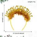 Gold tinsel Christmas headband with "MERRY CHRISTMAS" lettering for festive party wear - Happy Christmas Style / Gold