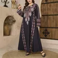 Kaftan bleu marine style ethnique rétro grande taille à manches longues et imprimé tribal - 0XL / Hauts / Multicolore