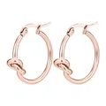 Rose gold titanium steel knotted hoop earrings with a simple polished finish style - 20mm / Side Knot Style / 1 Pair Pack / Rose Gold
