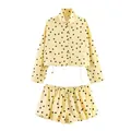 Light yellow women's two-piece set featuring polka dot jacket and balloon shorts - XS / Top And Bottom / Yellow