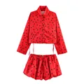 Red polka dot two-piece set with drawstring jacket and puffy balloon shorts variant - XS / Set / Red