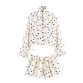 Trendy white and black polka dot drawstring jacket with matching balloon shorts set for women - XS / Set / Off White