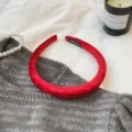 Red vintage velvet padded headband with soft sponge filling for stylish women - Red
