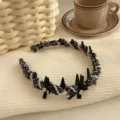 Elegant black and white tweed headband decorated with pearls and chic black ribbon bows for women - Black and white pearl and rhinestone style