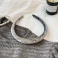 Vintage grey velvet padded headband for women with elegant handmade label detail - Gray