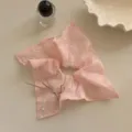 Elegant pink mesh scrunchie with faux pearls and bow detail for women hair accessory - Pink