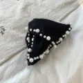 Pince à cheveux élégante en tissu noir avec perles pour demi-coiffures - Style Perle Artificielle Grande et Petite / Noir