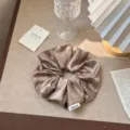French vintage oversized satin hair scrunchie in elegant champagne bronze finish - Khaki
