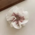 Chouchou élégant à double couche avec dentelle plissée en rose tendre et blanc pour femme - Rose