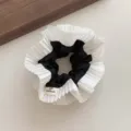 Chouchou plissé double couche fait main en noir et blanc - Noir