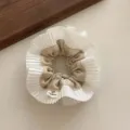 Chouchou élégant en dentelle plissée double couche en tissu doux blanc et beige - Kaki