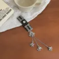 Serre-tête en velours noir de style ethnique avec glands de cloches et breloques - Clip de Gland de Cloche en Argent / Argent
