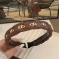 Brown braided leather headband with gold chain and high top design - Dark Brown