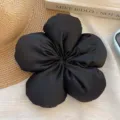 Large black flower-shaped satin scrunchie hair tie for elegant and lazy styling - Large Flower / Black