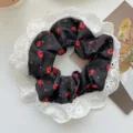 Vintage floral black hair scrunchie with an elegant white lace trim for women - Black Floral With Lace Edge