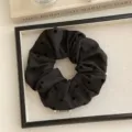 Elegant black polka dot mesh scrunchie hair tie, oversized ruffled Korean style hair accessory - Polka Dot Style / Black