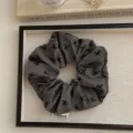 Large gray fabric scrunchie with black bow pattern in Korean minimalist style - Bowknot Style / Gray