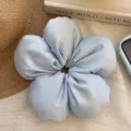 Elegant light blue flower-shaped satin hair scrunchie for women's hair accessories - Blue Large Floral