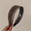 Serre-tête large en maille marron élégant orné de strass brillants pour femmes - Marron Strass Étincelant