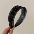 Serre-tête large en maille noire avec clous argentés élégant accessoire pour femme - Noir Strass Étincelant