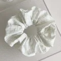 Soft light green checkered fabric scrunchie hair tie in Korean minimalist style - Colored Stripes Check / White & Green