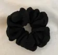 Elegant black textured scrunchie for women, Korean style lazy aesthetic hair tie - Seersucker / Black