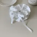 Elegant white four-layer lace scrunchie with adjustable ribbon drawstring hair accessory - Oversized / White