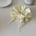 Delicate cream four-layer lace scrunchie featuring an adjustable ribbon drawstring bow - Oversized / Yellow