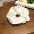 Elegant white four-layer lace scrunchie hair tie accessory for women's hairstyle - White Without Ribbon