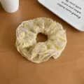 Elegant yellow floral lace scrunchie with four-layered ruffled design for women - Embroidered Flower Ruffle