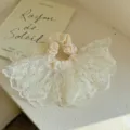 Elegant cream satin scrunchie with four-layer lace ruffles and adjustable drawstring design - Off-White Large Ruffle