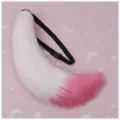 Fluffy white and pink faux fur cosplay fox tail with black adjustable strap and secure buckle. - 9cm Long Fur Fox Tail - White and Pink