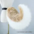 Cute handmade furry coiled dog tail belt accessory in light camel and white color - Curled Canine Tail / Light Camel White