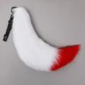 Faux fur fox tail cosplay costume accessory with adjustable strap, white and red plush tail. - 9cm Long Fur Fox Tail - White and Red