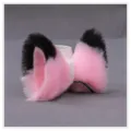 Jolies pinces à cheveux chat peluche rose et noire, fausse fourrure douce style lolita. - Oreilles de renard pointues Q - Extérieur rose et noir, intérieur rose