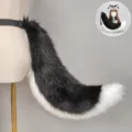Plush Fux Fox Cat Tail Ear Headband Set Cosplay Anime Costume Accessory Black White - Desert Wolf Tail / Black and White