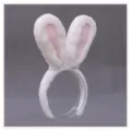 Cerchietto con orecchie di coniglio in peluche bianco simpatico accessorio per capelli lolita - Cerchietto orecchie di coniglio tipo D - bianco e rosa