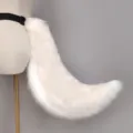 Fluffy white faux fur animal tail with adjustable black belt for cosplay and costume parties. - Desert Wolf Tail / Off White